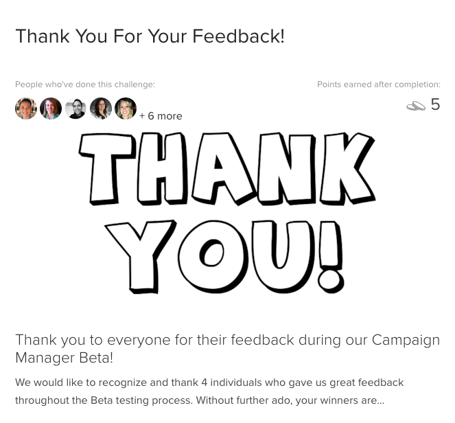 thank you for good feedback announcement Challenge 
