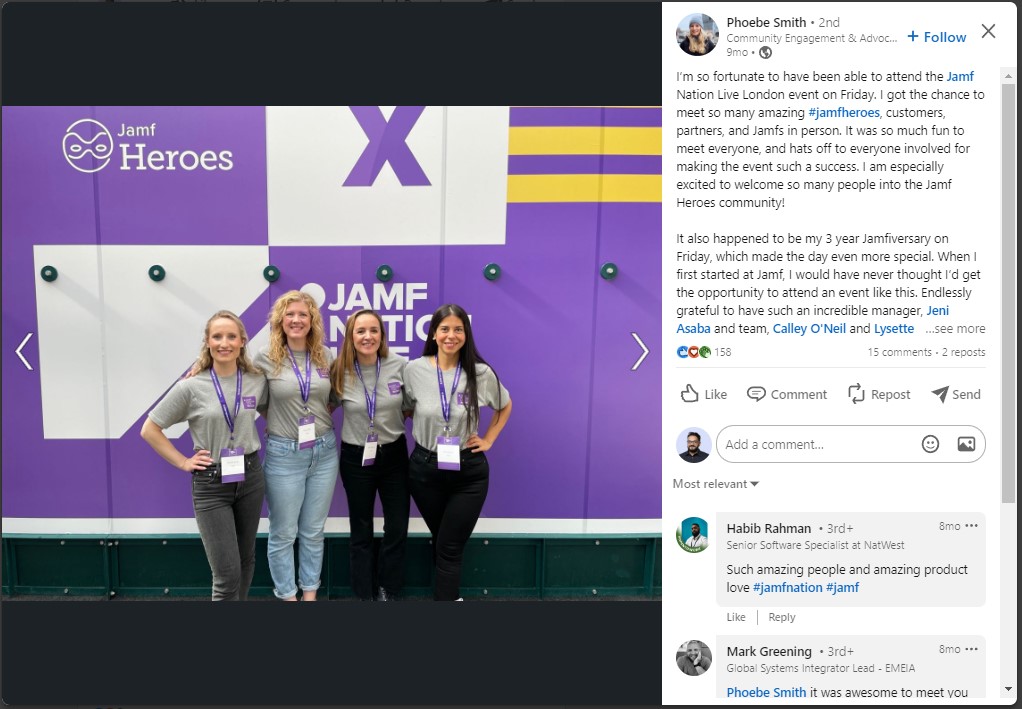 Example of Jamf Heroes customer advocacy program